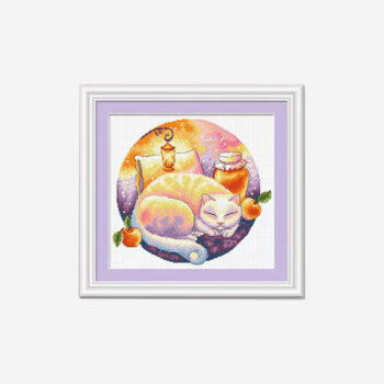Calmhoop Cross Stitch Kit – Sleeping Cat | HD Digital Print, Long-Staple Cotton