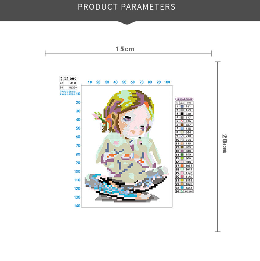 Calmhoop Cross Stitch Kit · Girl Hugging a Bunny | Compact & Delicate · HD Printed
