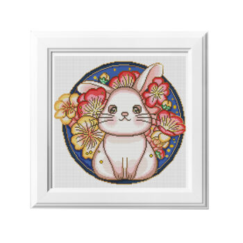 Calmhoop Cross Stitch Kit – Sakura Rabbit | 60×60cm, 26 Threads