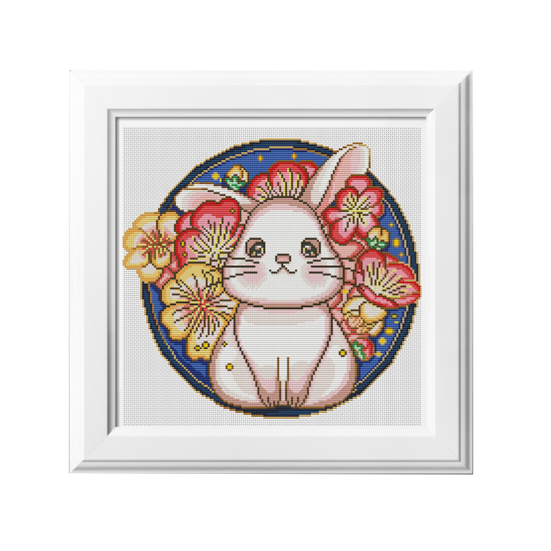 Calmhoop Cross Stitch Kit – Sakura Rabbit | 60×60cm, 26 Threads