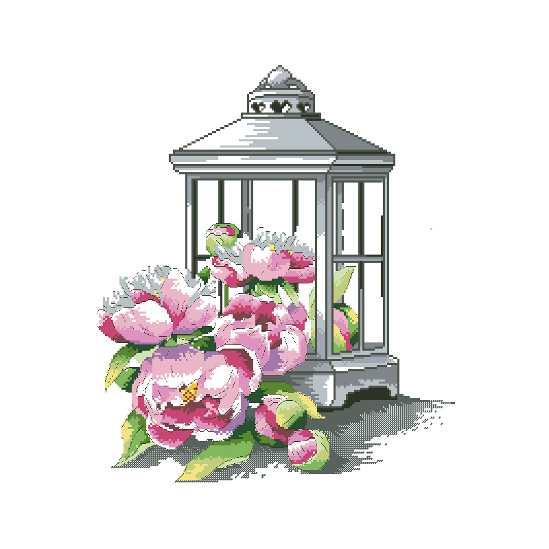 Calmhoop Cross Stitch Kit – Lantern Peony | 35x25cm HD Printed, 20 Color Threads
