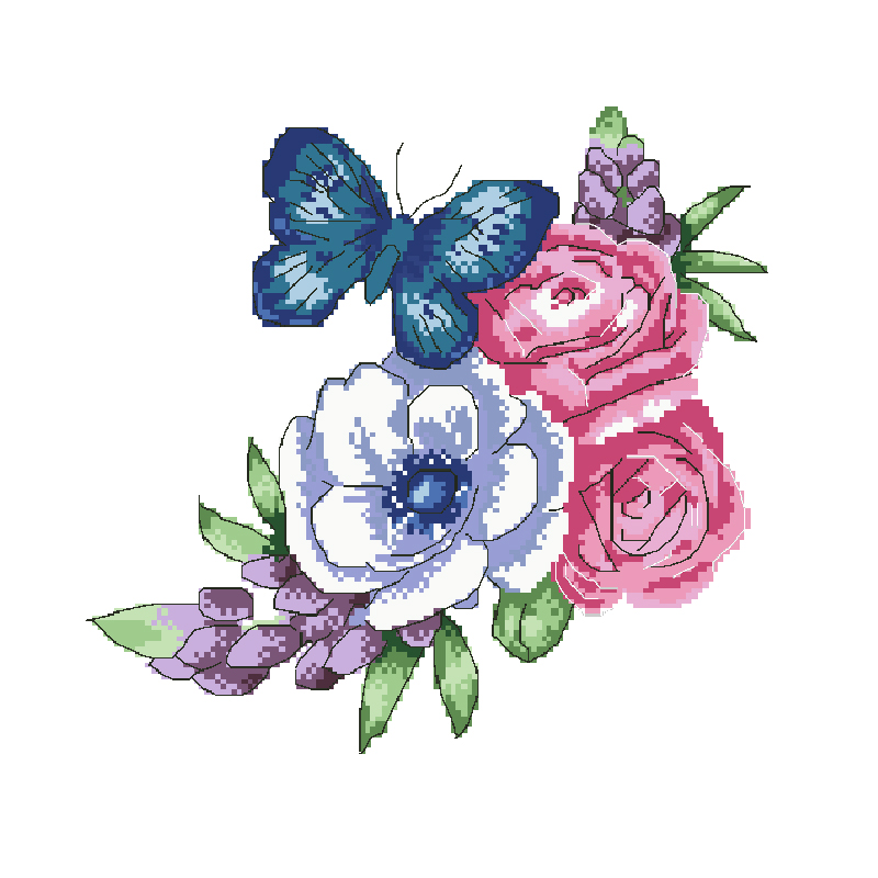 Calmhoop Butterfly & Flower Cross Stitch Kit, 25×25cm, 18 Colors, HD Canvas