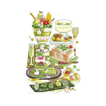 Calmhoop Cross Stitch Kit – Matcha Dessert | 38×30cm, 33 Colors