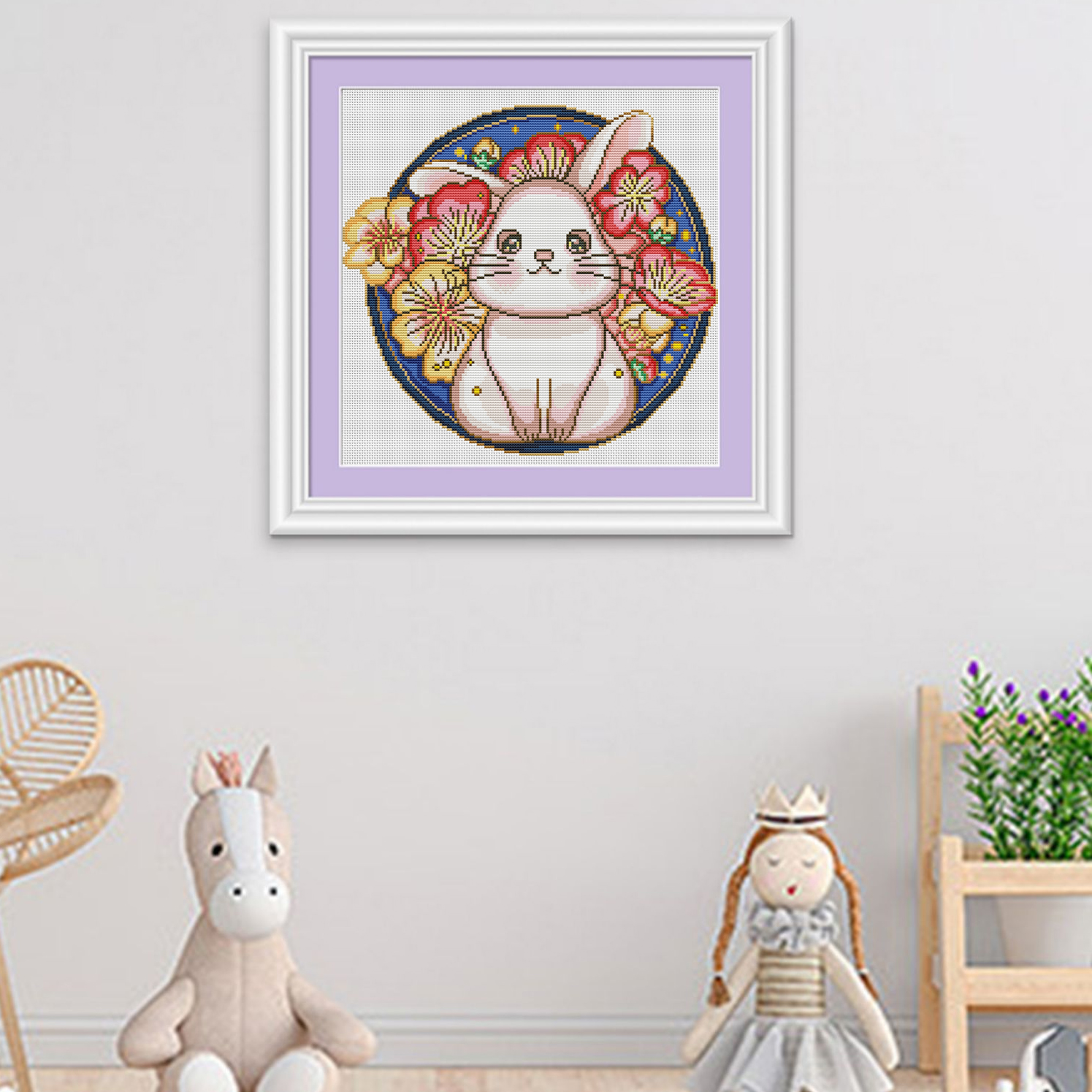 Calmhoop Cross Stitch Kit – Sakura Rabbit | 60×60cm, 26 Threads