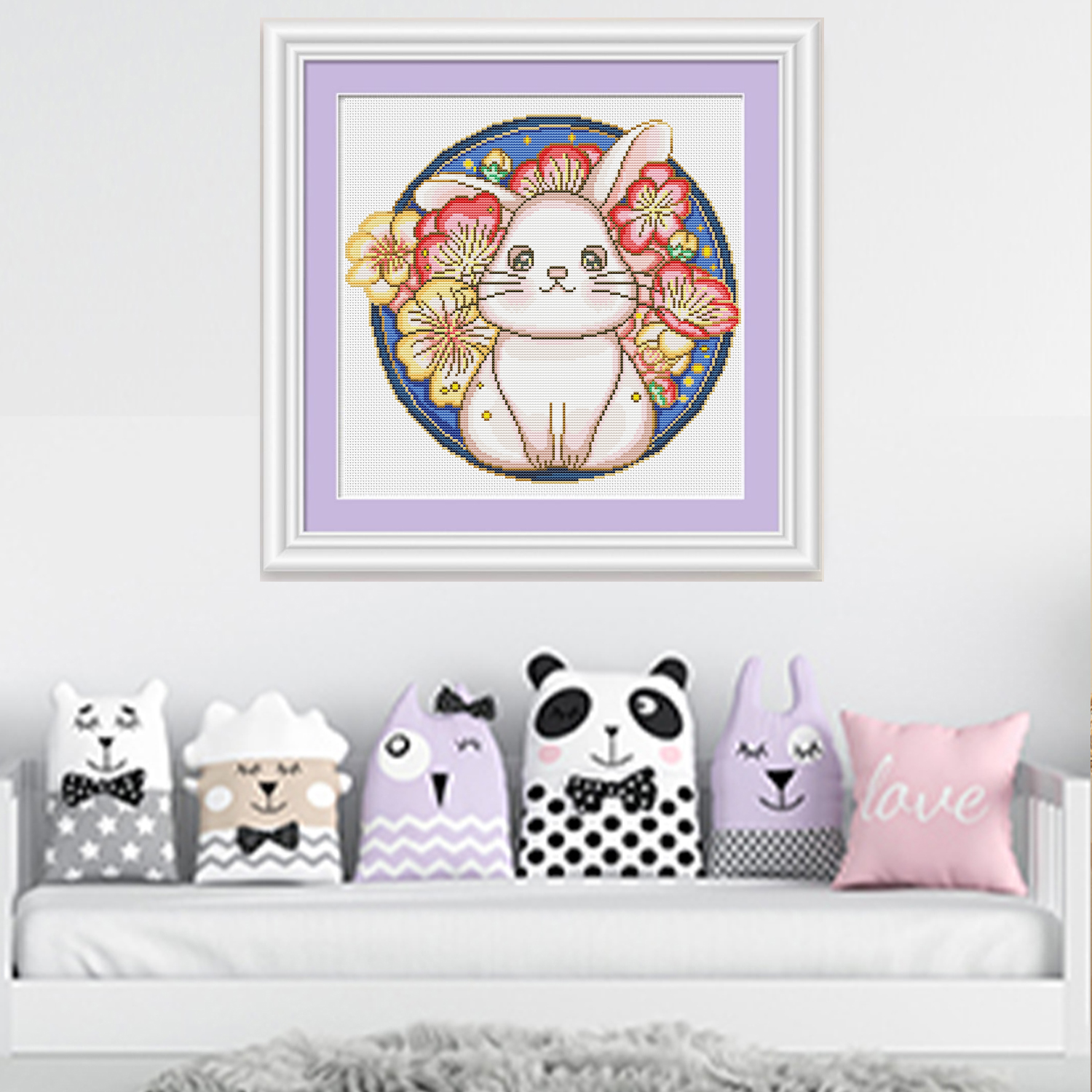 Calmhoop Cross Stitch Kit – Sakura Rabbit | 60×60cm, 26 Threads