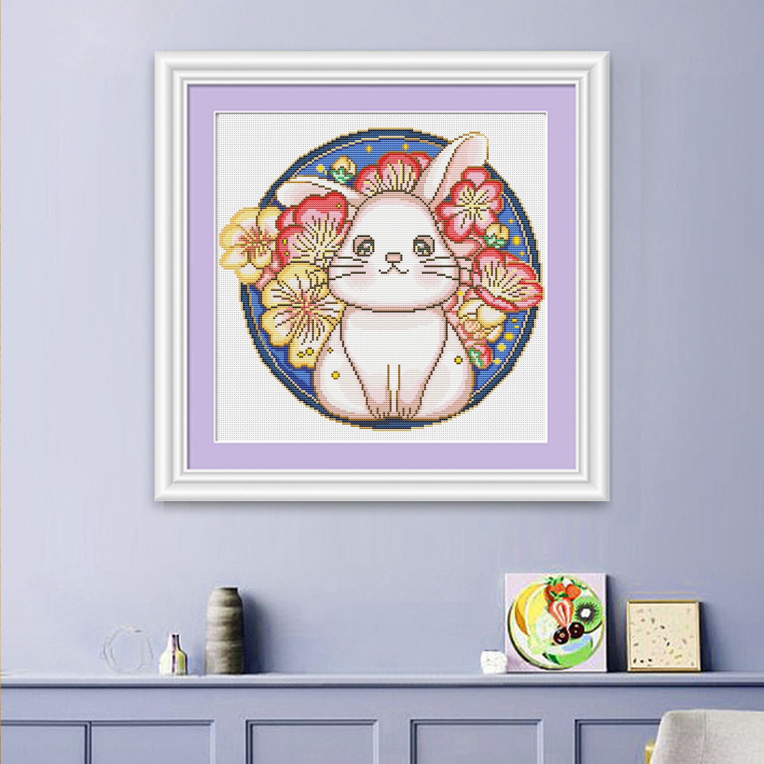 Calmhoop Cross Stitch Kit – Sakura Rabbit | 60×60cm, 26 Threads