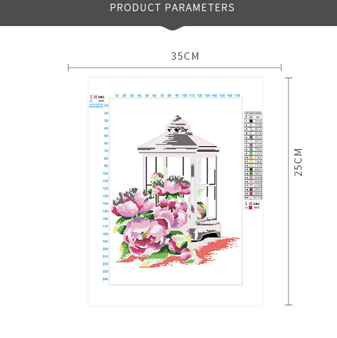 Calmhoop Cross Stitch Kit – Lantern Peony | 35x25cm HD Printed, 20 Color Threads