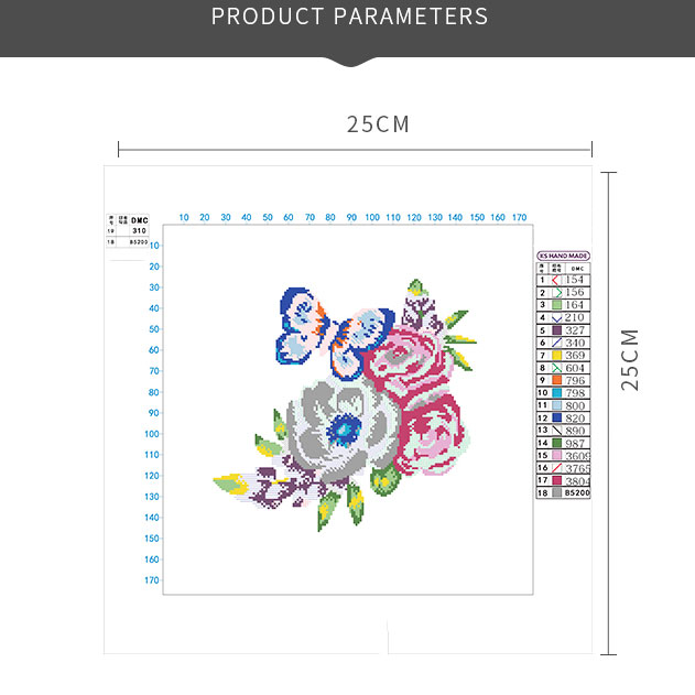 Calmhoop Butterfly & Flower Cross Stitch Kit, 25×25cm, 18 Colors, HD Canvas